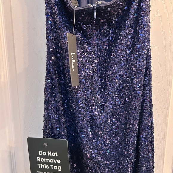 Lulu's Midnight Blue Sequin Backless Dress - Picture 7 of 9